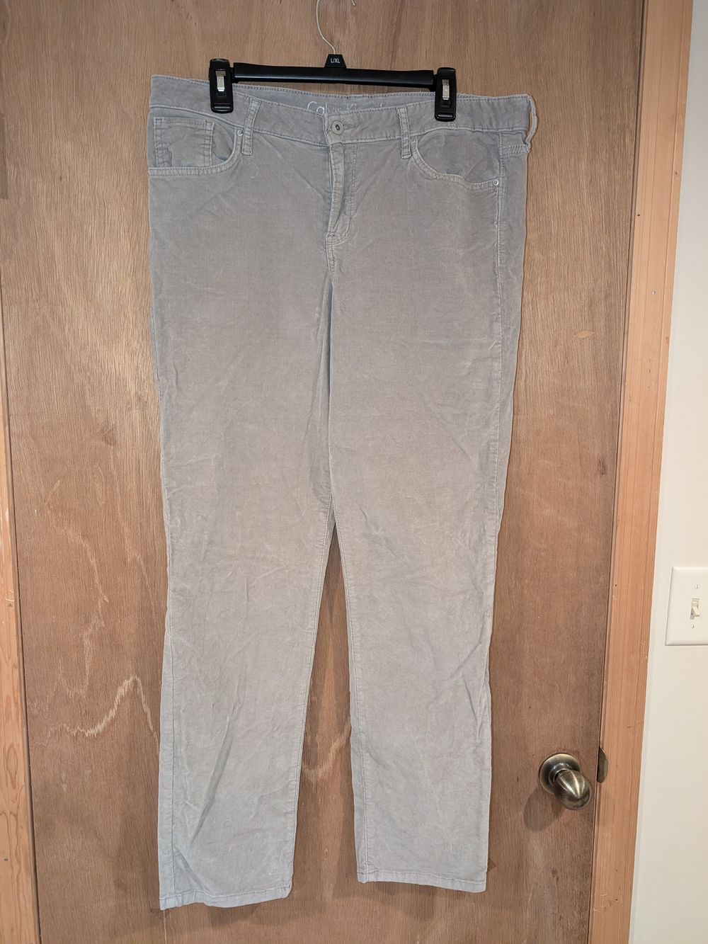 Calvin Klein Jeans Straight-Leg Light Gray Corduroy Pants
